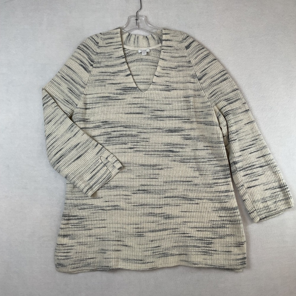 Pure Jill J. Jill Womens Large Space Dye V-Neck Tunic Sweater Cream Gray Blue